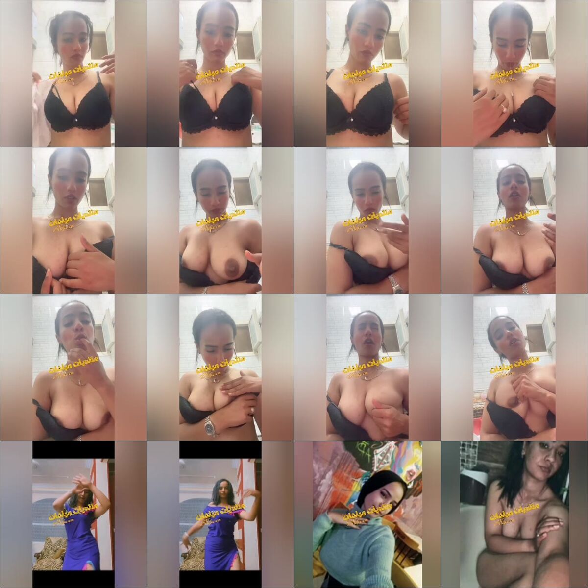 بنوته محجبه هايجه بتلعب فصدرها وترقص وكلها هيجان