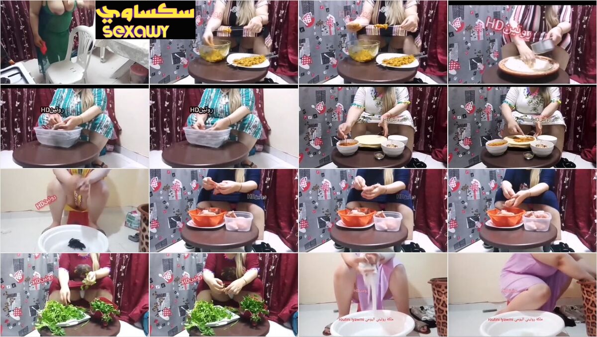 روتينى امهات عامله زي اللبن بتنضف وبزازها طالعه برة وبتقرطف الملوخية وكسها بياين بين فخادهم