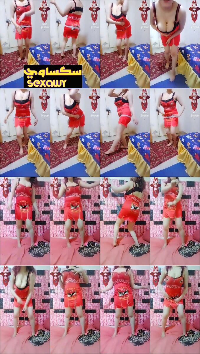 شرموطه مصرية ملبن بترقص بقميص احمر عليه شعار نادى الاهلى وبتمتع المتابعين بلحم جسمها